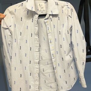 White Casual Button Down Shirt with Nature-Inspired Design